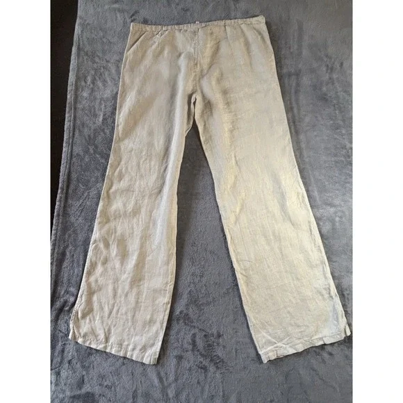 Victoria Secret Women's Beige  Flax/ Lino Wide Leg Pants Size 8 Adjustable Waist - Picture 9 of 9